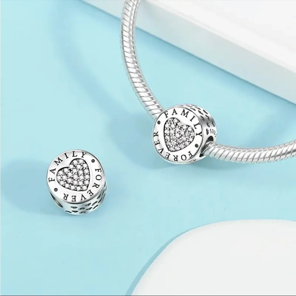 925 Family Forever Hearted Charm For Pandora & Other Bracelets-NEW